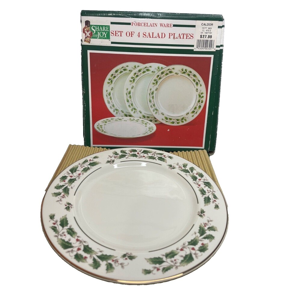 Vtg. 4 pc of Christmas Holiday salad plates Porcelain. By FINE CHINA OF JAPAN